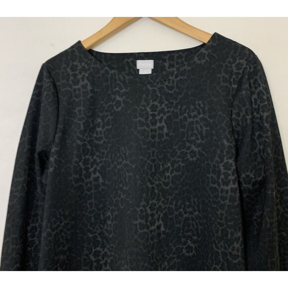 Chico's Top Womens Size 2 (L) Black Leopard Print Long Sleeve Ponte Tunic Top - Picture 5 of 9
